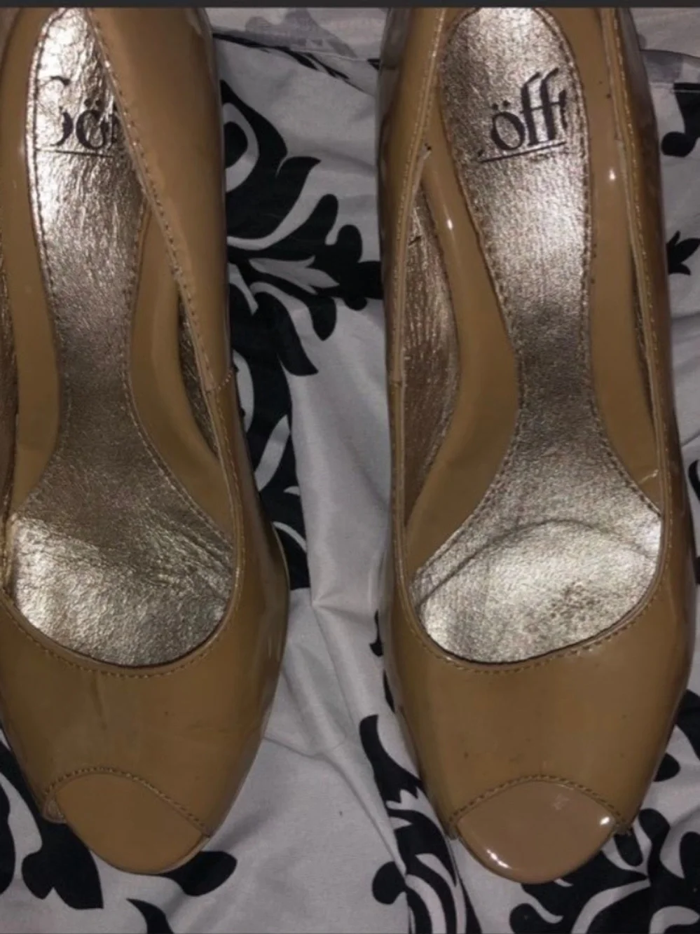Sofft Beige Patent Peep-Toe Pumps